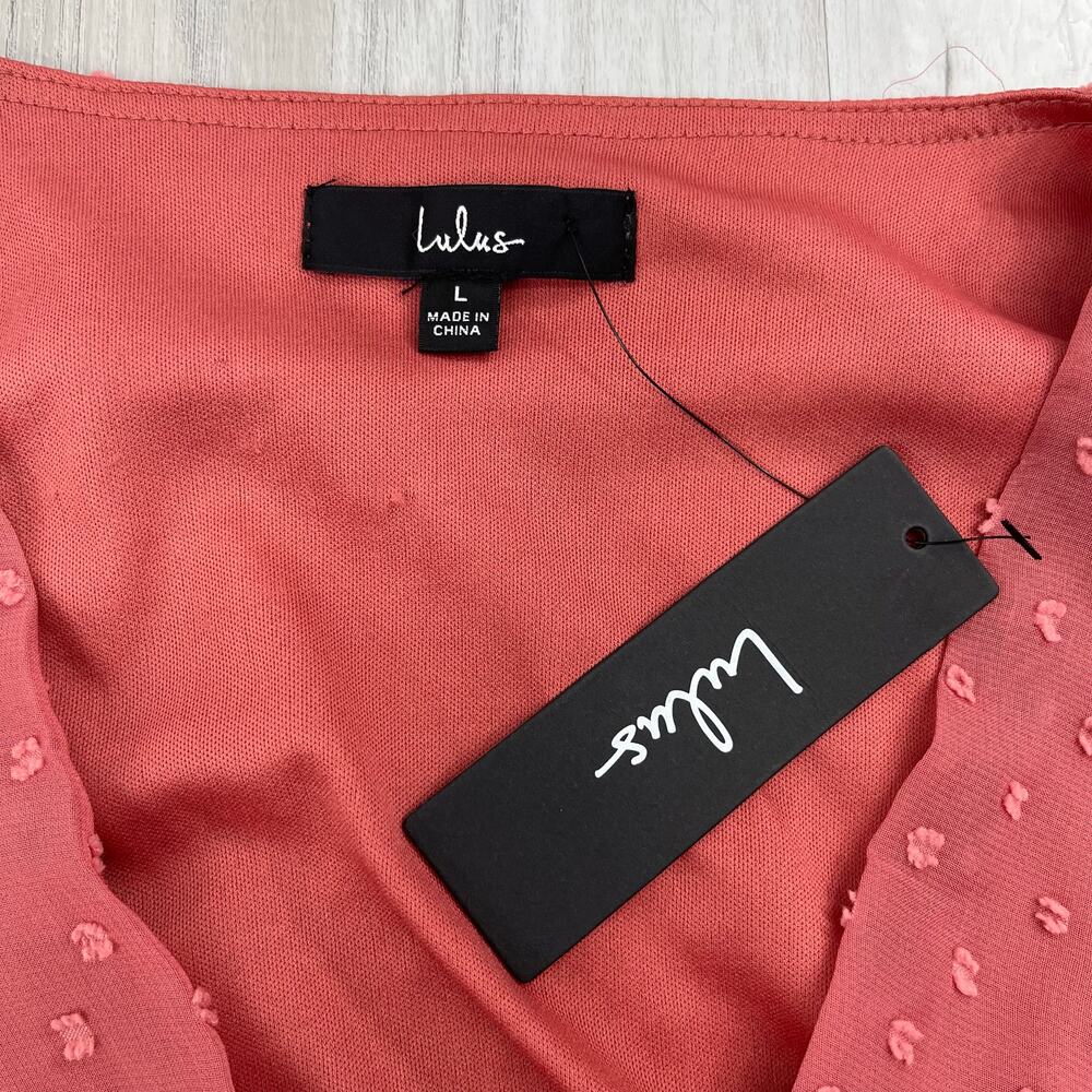Lulus Next To You Rusty Rose Swiss Dot Ruffled Fairy Cottage Midi Slit Dress - Picture 6 of 11